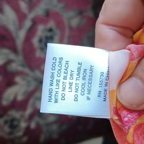 Rose+Olive size large floral print, Pink, Yellow, Cap Sleeve, Tie Front, 23" PTP - Picture 6 of 6